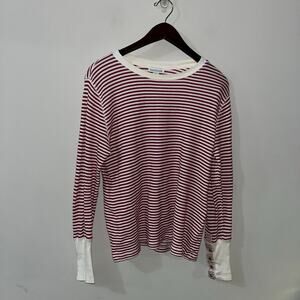 Red Striped Sundance Women’s Thermal Long Sleeve Shirt Button Cuffs (0628)